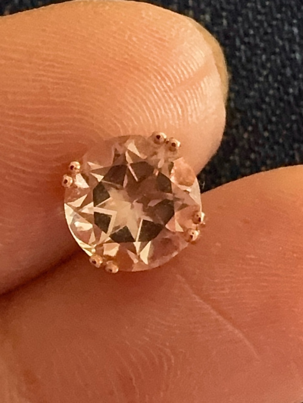 Peach Pink Morganite 14k Rose Gold filigree stud earrings - Picture 4 of 6